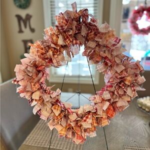 Hand Crafted Plaid Wreath - Red and Pink